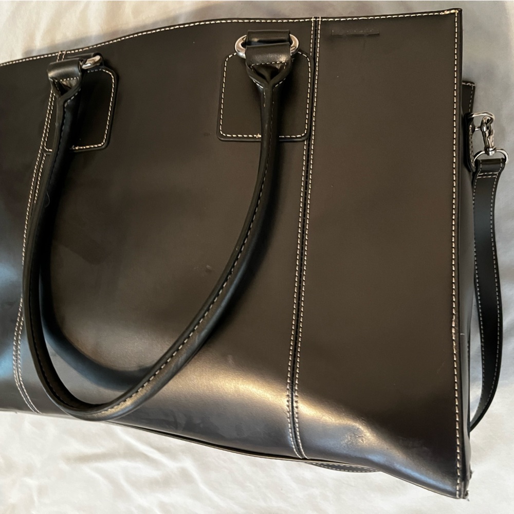 Dark grey Wilson’s Leather computer bag; interior & exterior zipper compartments